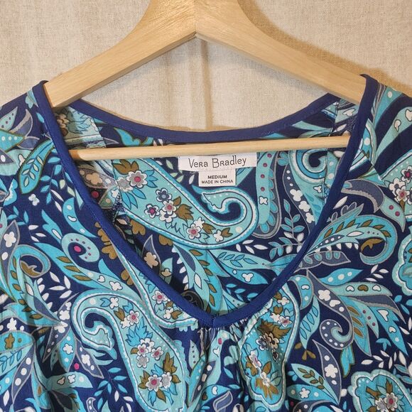 Vera Bradley Womens Medium Paisley Floral Print Blue Bell 3/4 Sleeve Top V Neck - Picture 3 of 7
